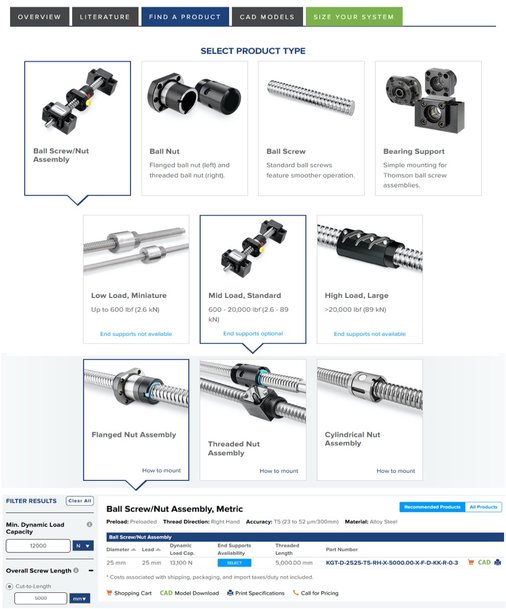 NEW THOMSON BALL SCREW SELECTION TOOL STREAMLINES ONLINE PRODUCT SELECTION